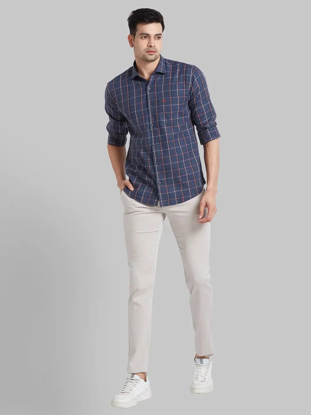 Park Avenue Men Blue Checks Slim Fit Cotton Shirt