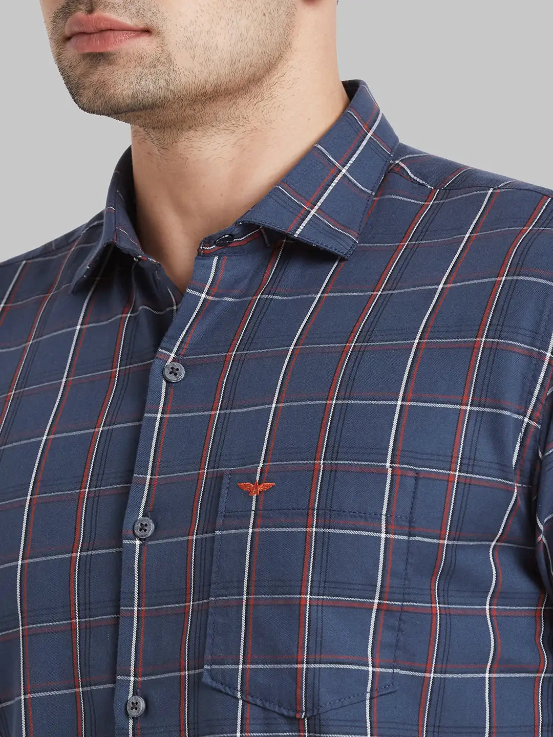 Park Avenue Men Blue Checks Slim Fit Cotton Shirt