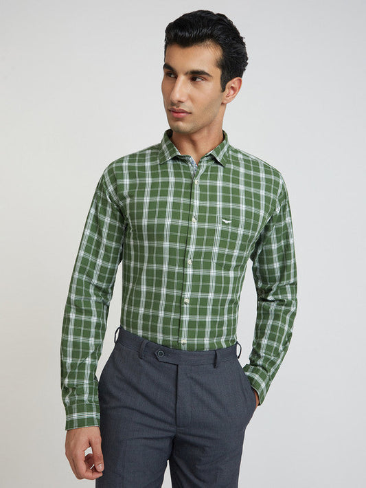 Men Green Slim Fit Checks  Cotton   Shirts