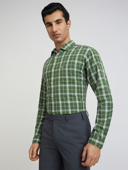 Men Green Slim Fit Checks  Cotton   Shirts