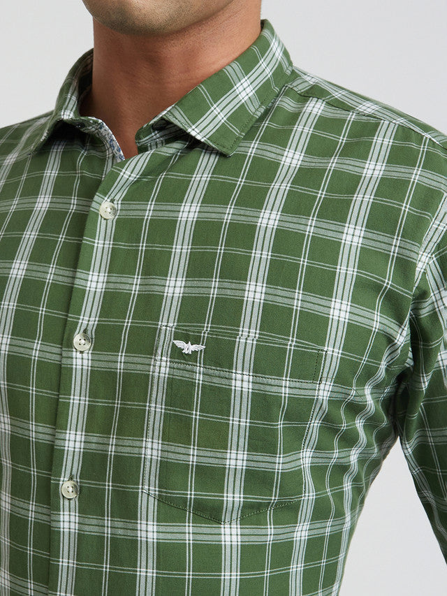 Men Green Slim Fit Checks  Cotton   Shirts