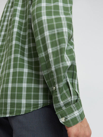 Men Green Slim Fit Checks  Cotton   Shirts