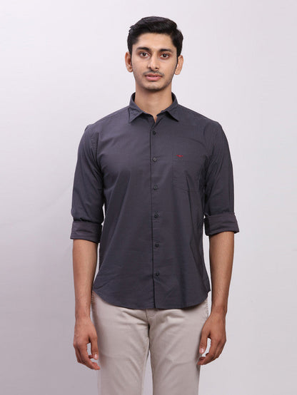 Park Avenue Grey Solid Slim Fit Full Sleeve Cotton Blend Shirt