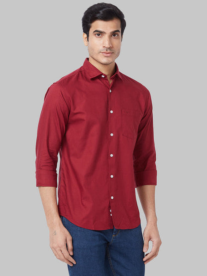Park Avenue Men Red Solid Slim Fit Full Sleeve Cut Away Collar Shirt