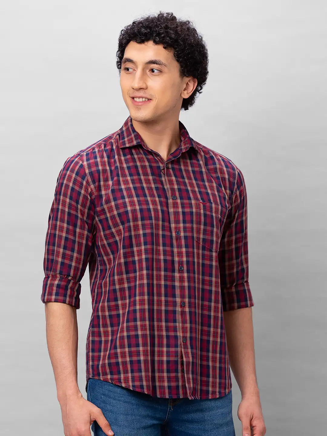 Park Avenue Men Red Checks Slim Fit Cotton Shirts