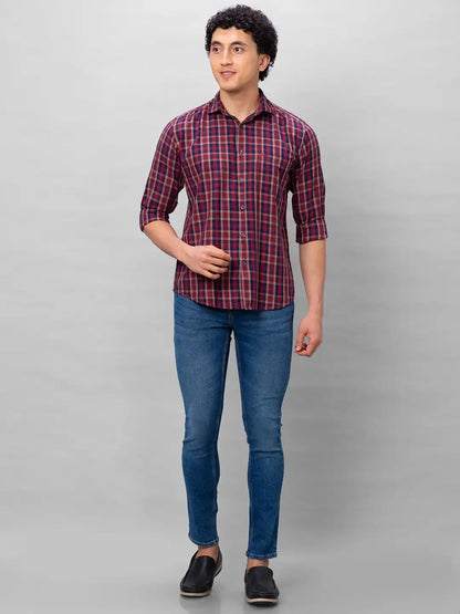 Park Avenue Men Red Checks Slim Fit Cotton Shirts