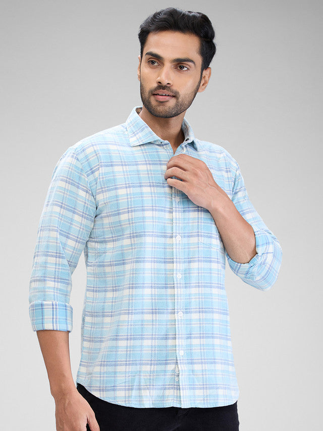 Park Avenue Blue Checks Slim Fit Cotton Casual Shirt