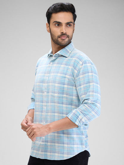 Park Avenue Blue Checks Slim Fit Cotton Casual Shirt
