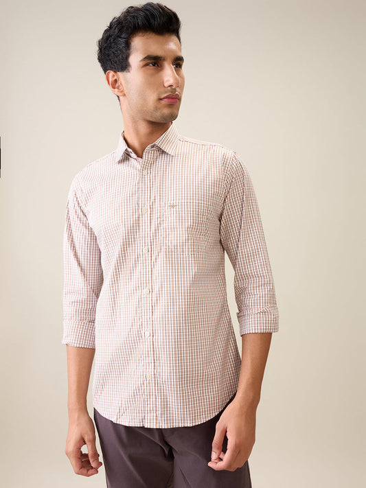 Park Avenue Men Brown Checks Slim Fit Cotton Casual Shirt