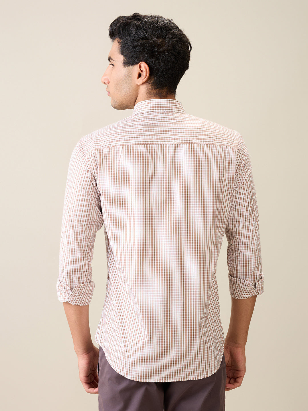 Park Avenue Men Brown Checks Slim Fit Cotton Casual Shirt