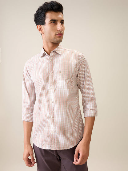 Park Avenue Men Brown Checks Slim Fit Cotton Casual Shirt