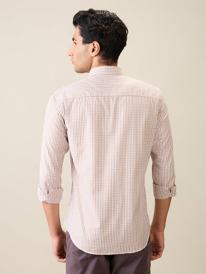 Park Avenue Men Brown Checks Slim Fit Cotton Casual Shirt