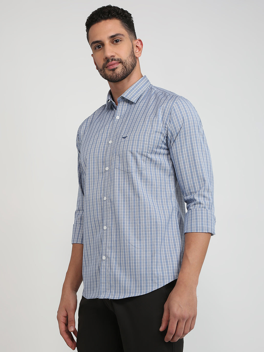 Park Avenue Men Blue Checks Slim Fit Cotton Casual Shirt