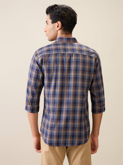 Park Avenue Men Blue Checks Slim Fit Polyester Blend Casual Shirt