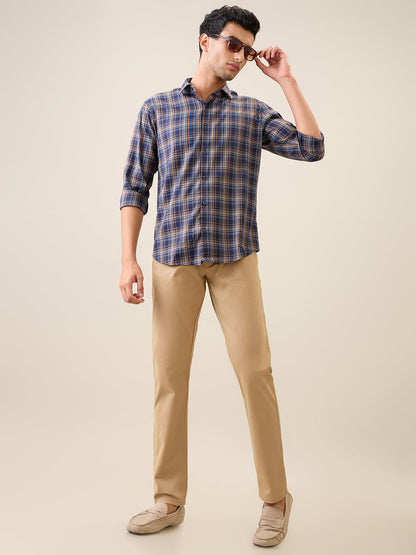 Park Avenue Men Blue Checks Slim Fit Polyester Blend Casual Shirt
