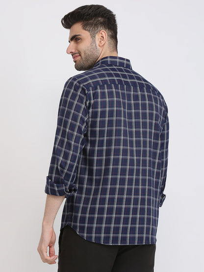 Park Avenue Men Blue Checks Slim Fit Polyester Blend Casual Shirt