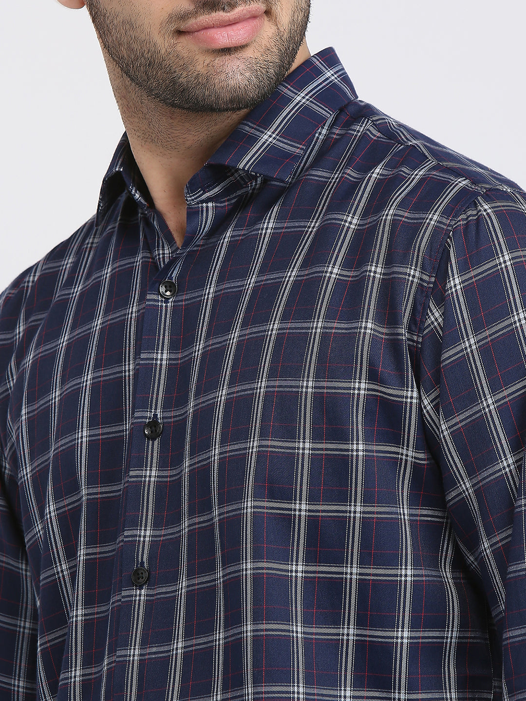 Park Avenue Men Blue Checks Slim Fit Polyester Blend Casual Shirt