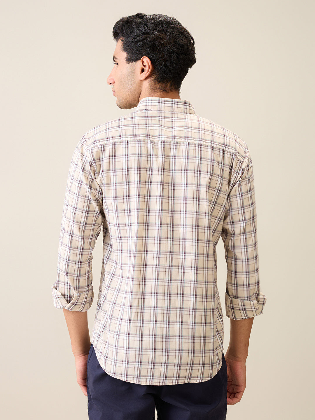 Park Avenue Men Brown Checks Slim Fit Polyester Blend Casual Shirt