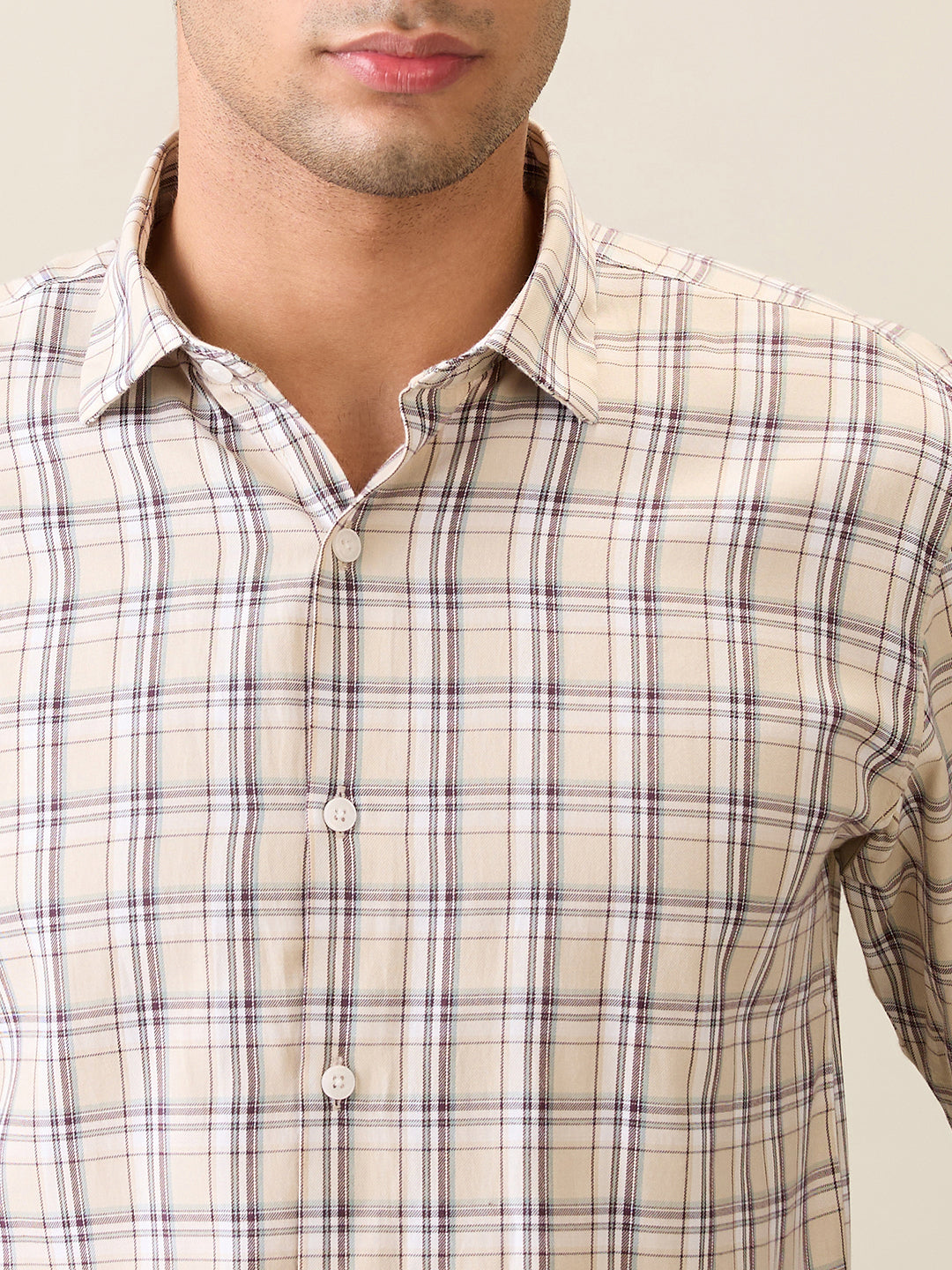 Park Avenue Men Brown Checks Slim Fit Polyester Blend Casual Shirt