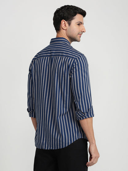 Park Avenue Men Blue Stripe Slim Fit Cotton Full Sleeve Casual Shirt