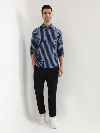 Park Avenue Men Blue Stripe Slim Fit Cotton Full Sleeve Casual Shirt