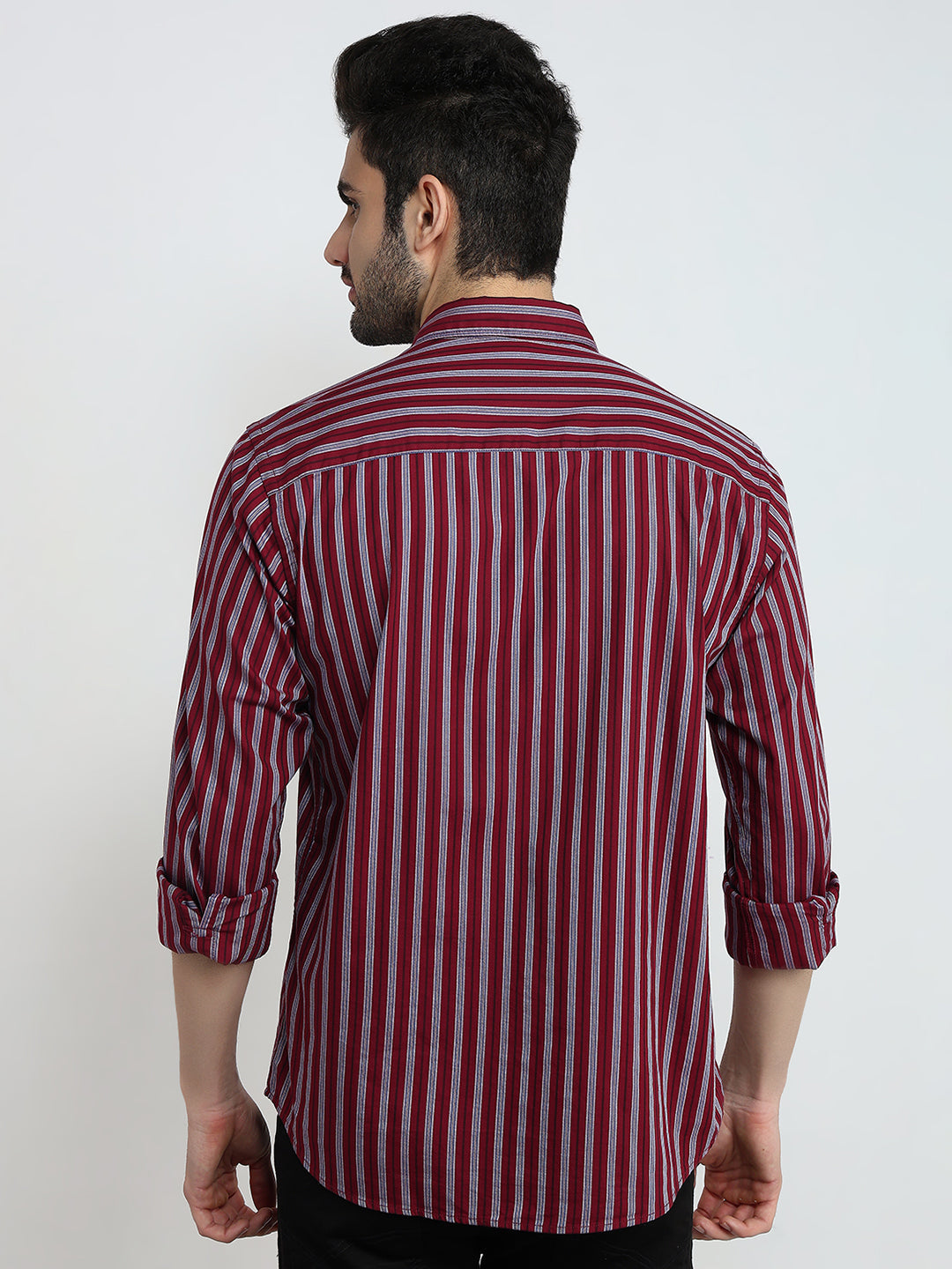 Park Avenue Men Red Stripe Slim Fit Cotton Full Sleeve Casual Shirt