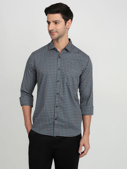 Park Avenue Men Grey Checks Slim Fit Cotton Full Sleeve Casual Shirt