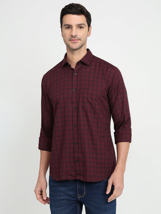 Park Avenue Men Maroon Checks Slim Fit Cotton Full Sleeve Casual Shirt
