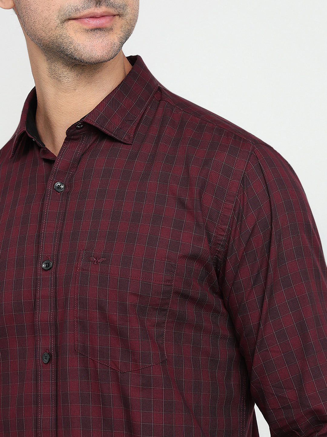 Park Avenue Men Maroon Checks Slim Fit Cotton Full Sleeve Casual Shirt