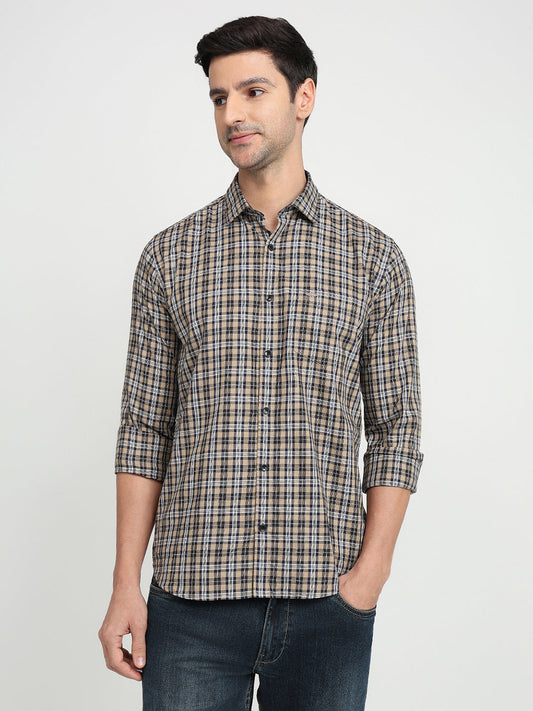 Park Avenue Men Brown Checks Slim Fit Cotton Full Sleeve Casual Shirt