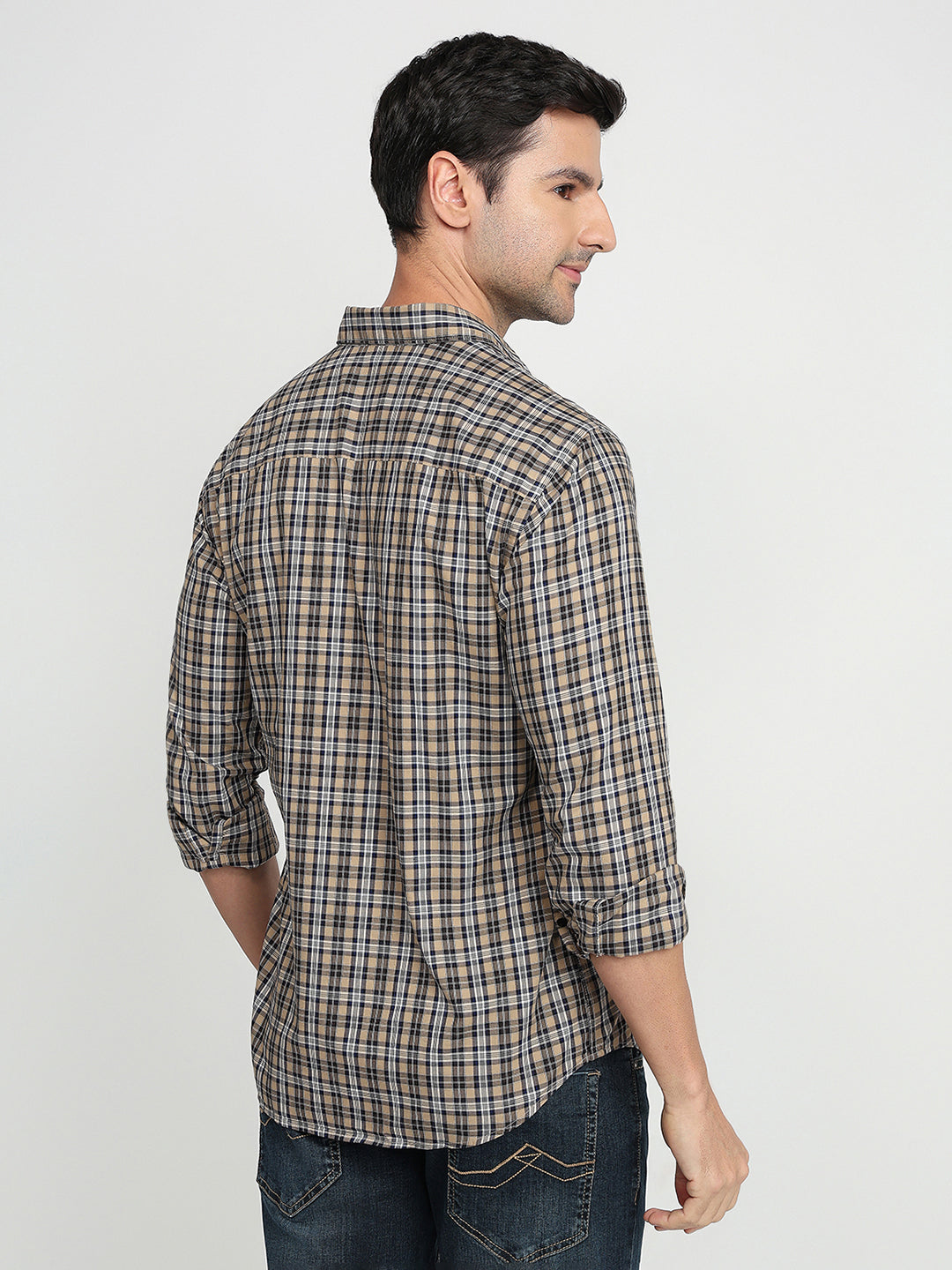 Park Avenue Men Brown Checks Slim Fit Cotton Full Sleeve Casual Shirt