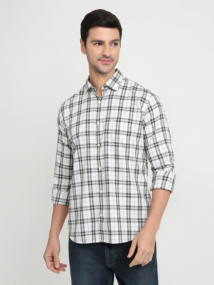 Park Avenue Men Green Checks Slim Fit Cotton Full Sleeve Casual Shirt