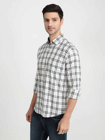 Park Avenue Men Green Checks Slim Fit Cotton Full Sleeve Casual Shirt