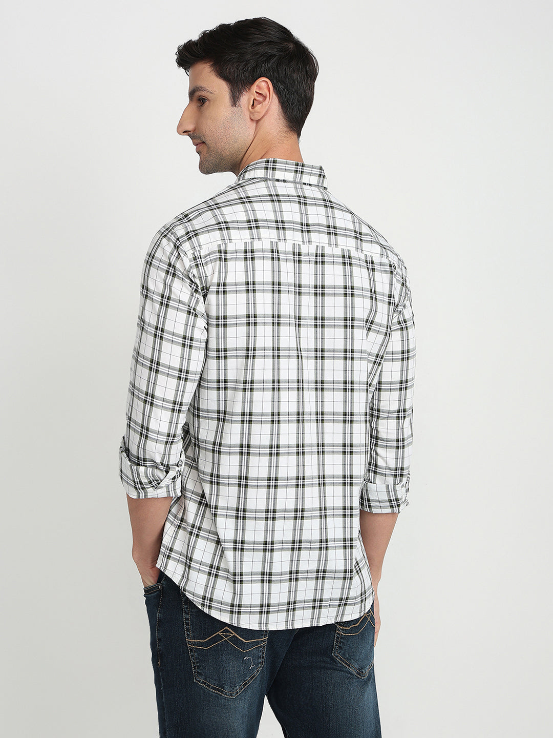 Park Avenue Men Green Checks Slim Fit Cotton Full Sleeve Casual Shirt