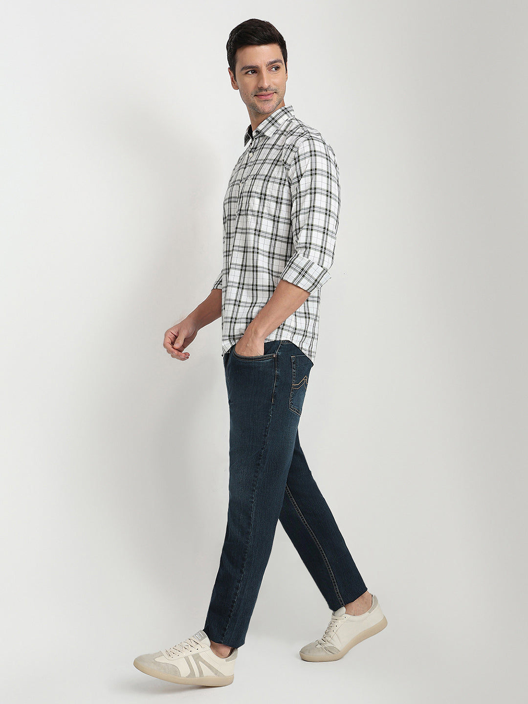 Park Avenue Men Green Checks Slim Fit Cotton Full Sleeve Casual Shirt