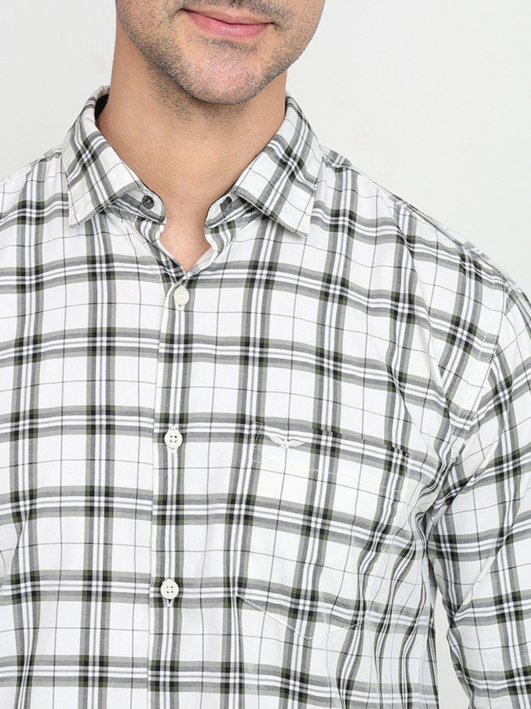 Park Avenue Men Green Checks Slim Fit Cotton Full Sleeve Casual Shirt