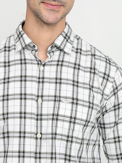 Park Avenue Men Green Checks Slim Fit Cotton Full Sleeve Casual Shirt