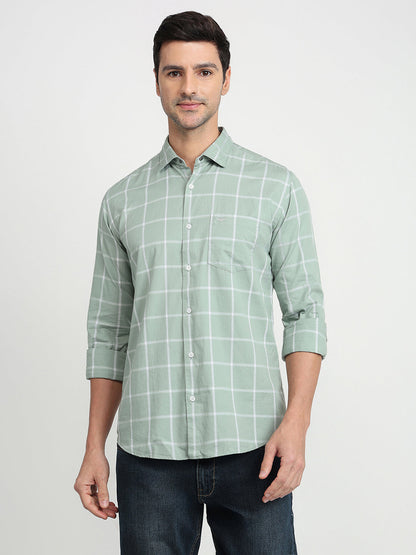 Park Avenue Men Green Checks Slim Fit Cotton Full Sleeve Casual Shirt