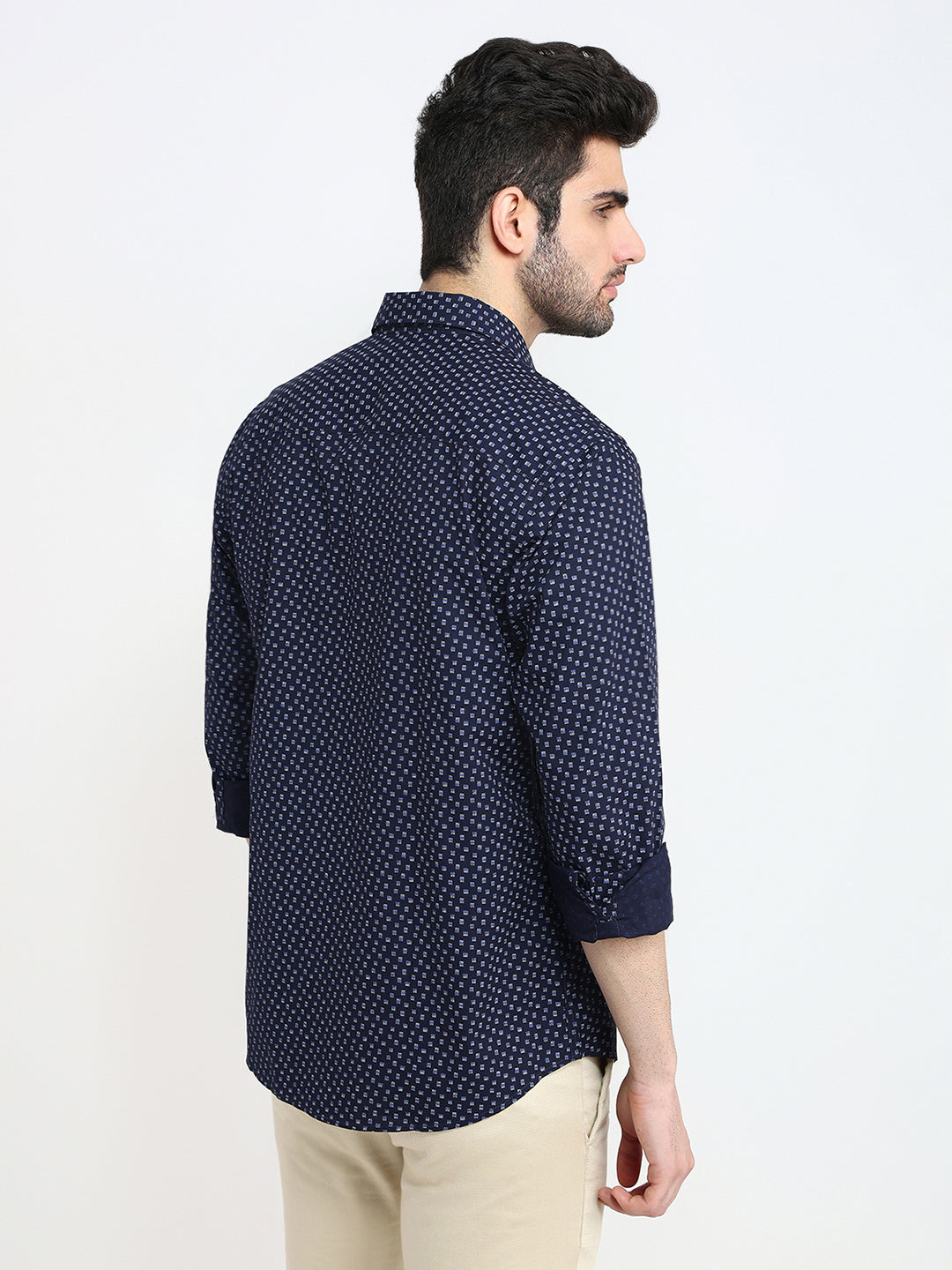 Park Avenue Men Blue Printed Slim Fit Cotton Full Sleeve Casual Shirt