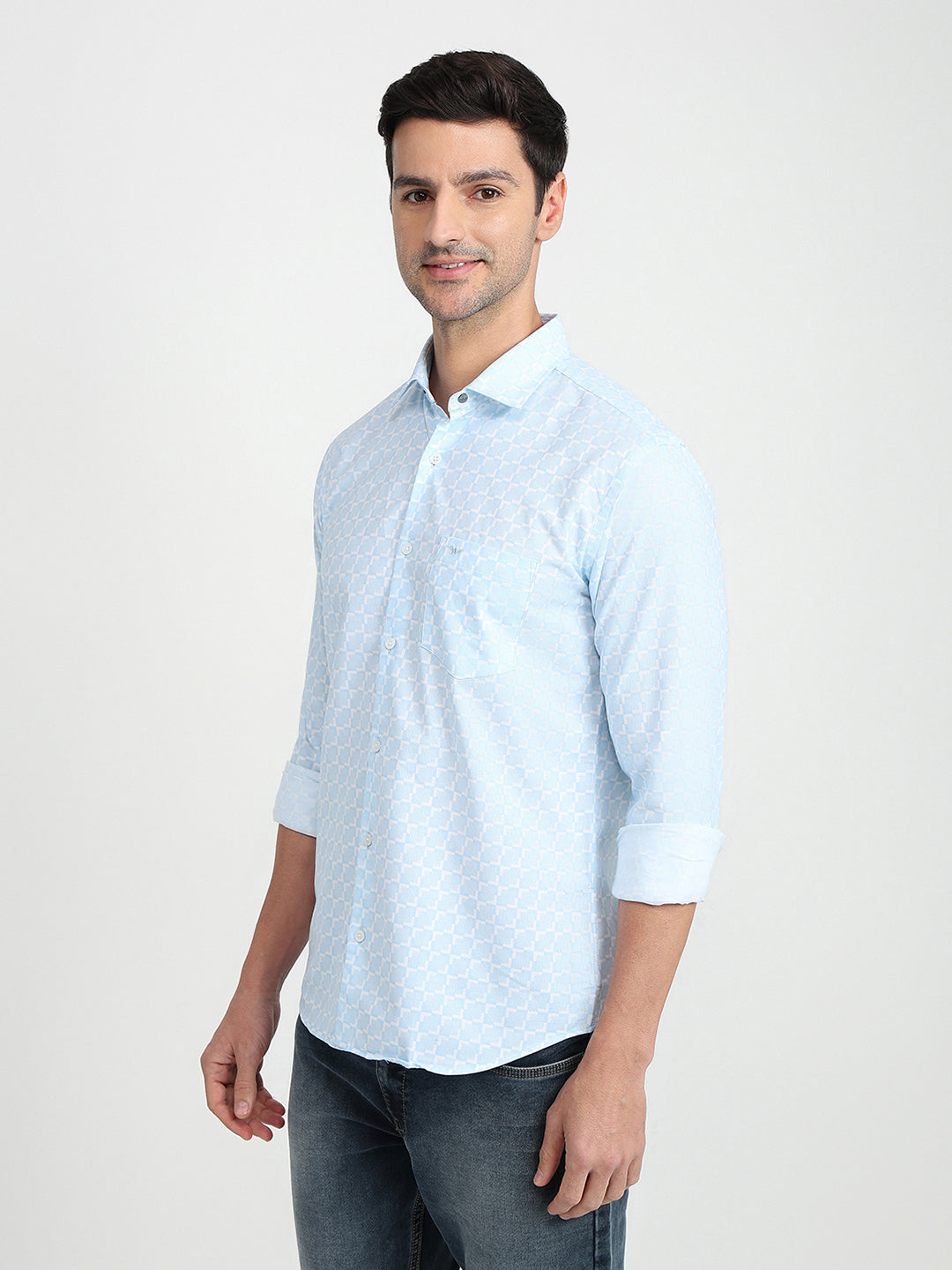 Park Avenue Men Blue Printed Slim Fit Cotton Full Sleeve Casual Shirt