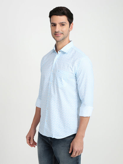 Park Avenue Men Blue Printed Slim Fit Cotton Full Sleeve Casual Shirt