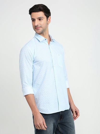 Park Avenue Men Blue Printed Slim Fit Cotton Full Sleeve Casual Shirt