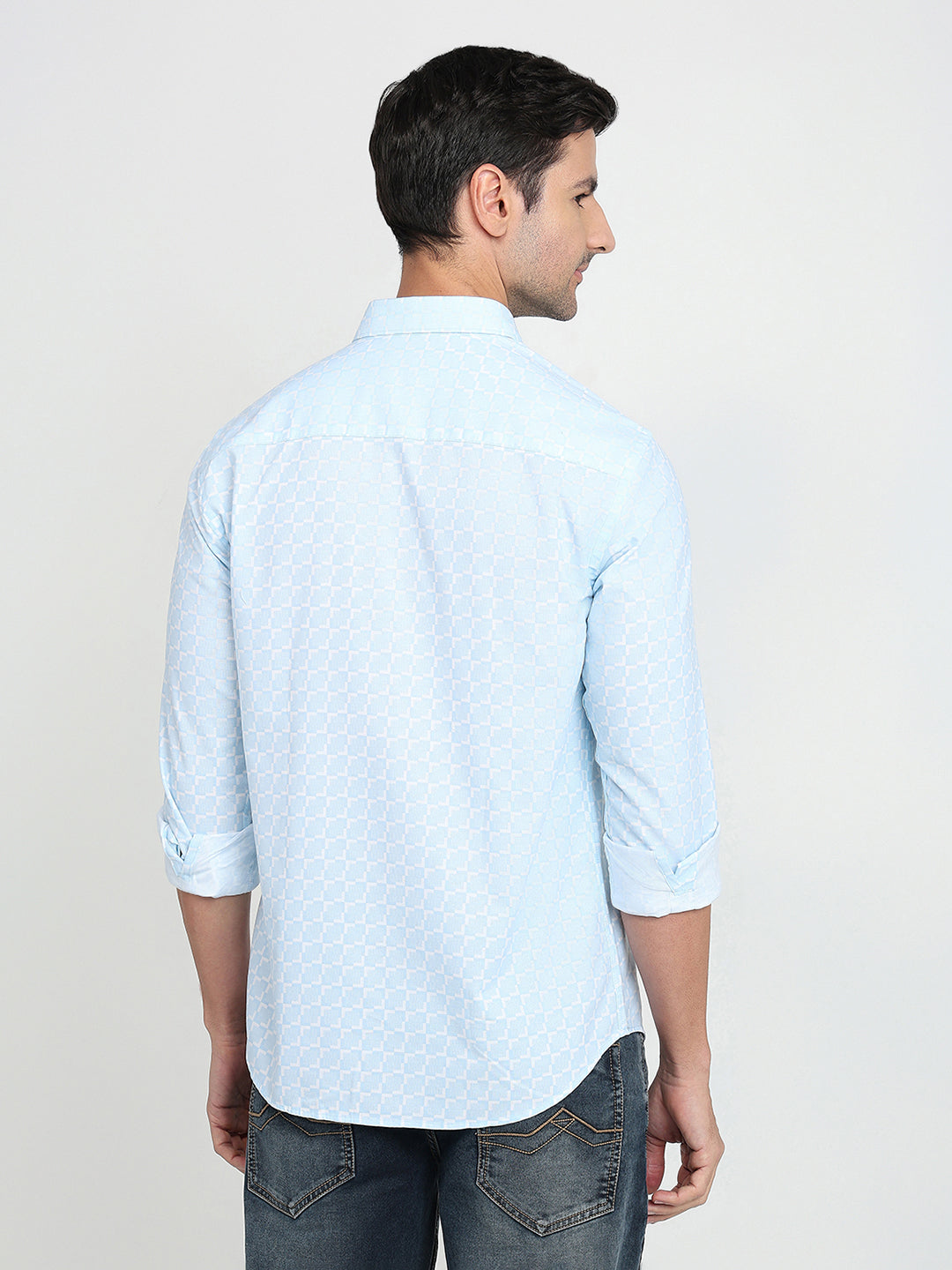 Park Avenue Men Blue Printed Slim Fit Cotton Full Sleeve Casual Shirt