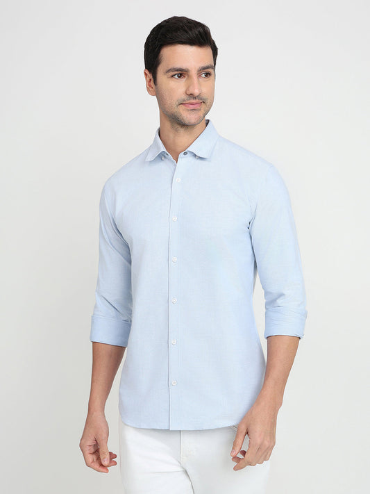 Park Avenue Men Blue Solid Slim Fit Cotton Full Sleeve Casual Shirt