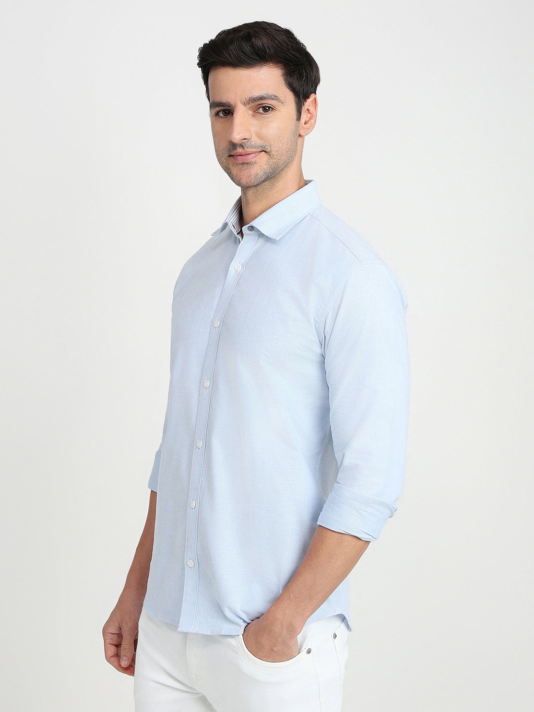 Park Avenue Men Blue Solid Slim Fit Cotton Full Sleeve Casual Shirt