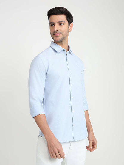 Park Avenue Men Blue Solid Slim Fit Cotton Full Sleeve Casual Shirt