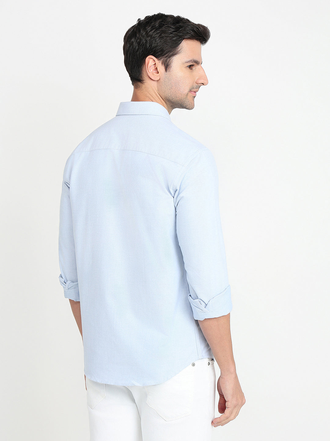 Park Avenue Men Blue Solid Slim Fit Cotton Full Sleeve Casual Shirt