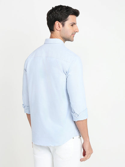 Park Avenue Men Blue Solid Slim Fit Cotton Full Sleeve Casual Shirt