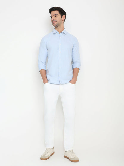 Park Avenue Men Blue Solid Slim Fit Cotton Full Sleeve Casual Shirt