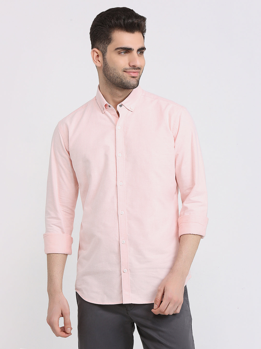 Park Avenue Men Orange Solid Slim Fit Cotton Full Sleeve Casual Shirt